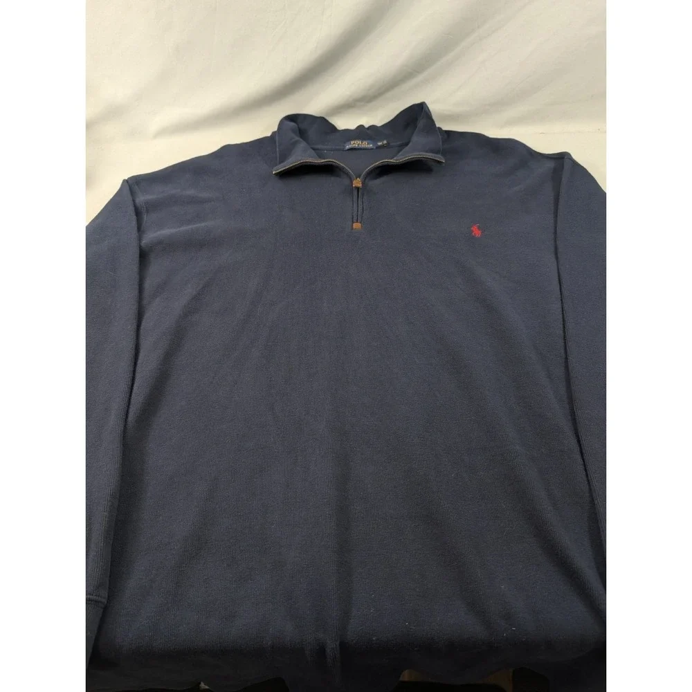 Polo Ralph Lauren Quarter Zip Pullover Mens 4XLT Navy Blue Heavy Cotton Sweater